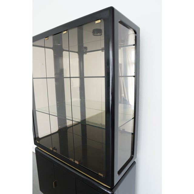 Wood Vintage Milo Baughman Smoked Glass China Cabinet, Attributed For Sale - Image 7 of 10