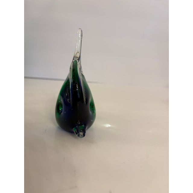 Murano 1960s Murano Style Striped Blue/Green and Transparent Hand Bown Glass Fish Sculpture For Sale - Image 4 of 4