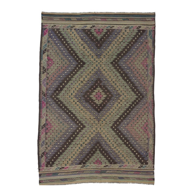 1960s Turkish Denizli Kilim Rug For Sale