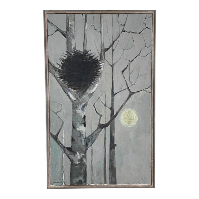 Mid Century Swedish Modernist Oil Painting "Fågelbo" by Lennart Wennersten For Sale
