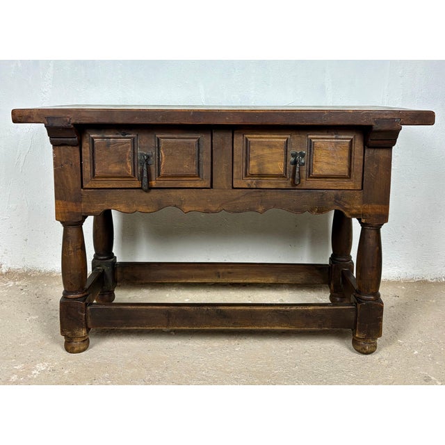 Pair of Early 20th Century Spanish Rustic Oak Side Tables with Drawers, 1900s For Sale - Image 9 of 12