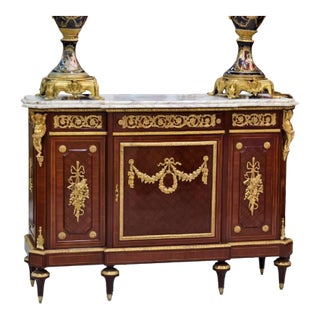 French Louis XVI Sideboard With Marble Top, Gold Leaf Accents & Gilt Bronze Mounts For Sale