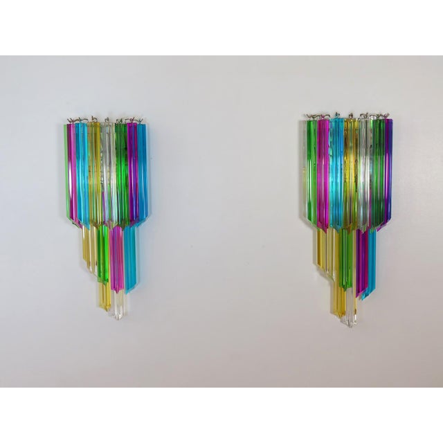 Fantastic pair of vintage Murano wall sconce made by 16 Murano crystal prism (quadriedri) for each applique in a chrome...