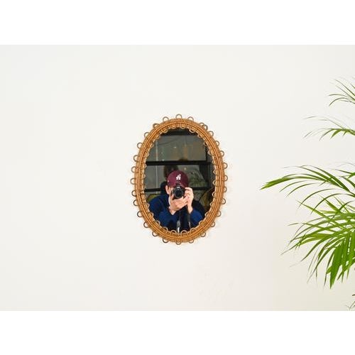 Franco Albini Vintage Oval Mirror in Curved Rattan and Bamboo by Franco Albini, Italy, 1960s For Sale - Image 4 of 12