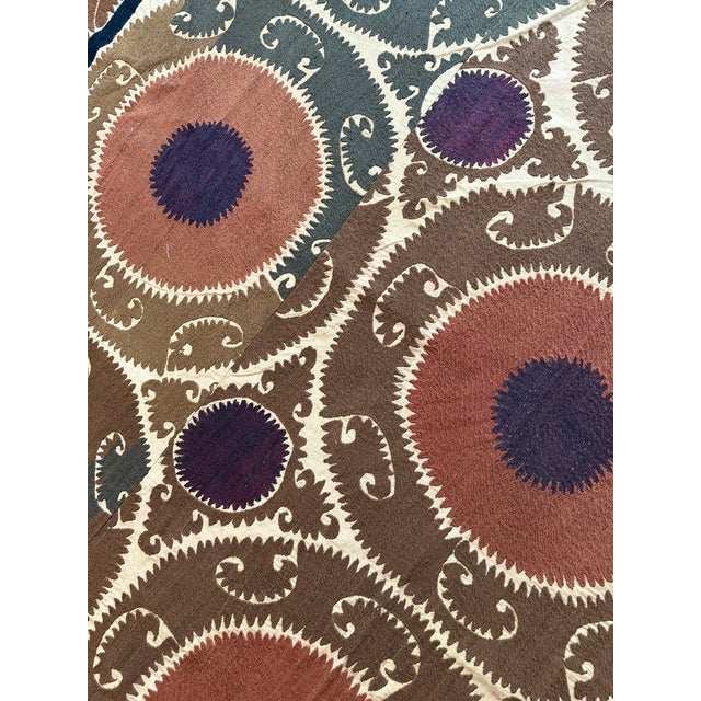 Textile Extra Large Brown Cotton Suzani With Round Medallions For Sale - Image 7 of 10
