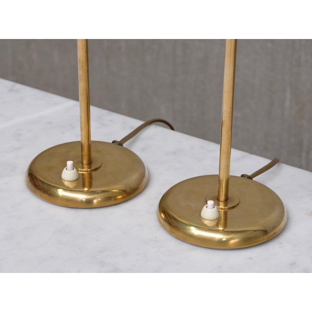 Cream Tall Brass Table Lamps by Harald Notini for Böhlmarks, Sweden, 1950s, Set of 2 For Sale - Image 8 of 13