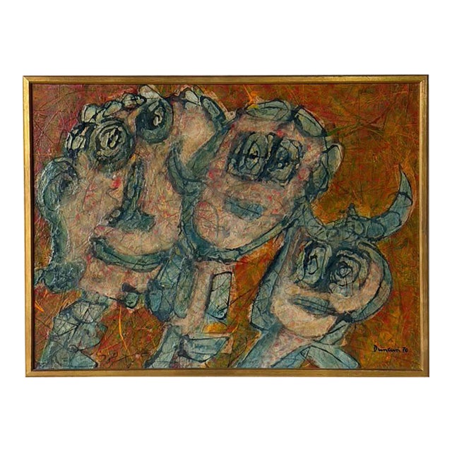 Duncan Framed Abstract Textured Figurative Painting Vintage Mid-Century Modern 1970s For Sale