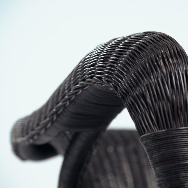 Wood Set of Sculptural Rattan Tripod Armchairs, 1980s For Sale - Image 7 of 18