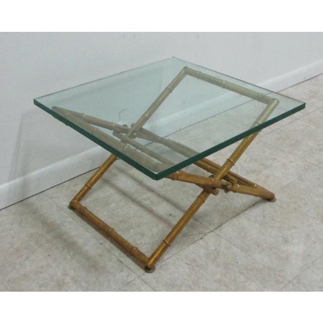 Campaign Vintage Gold Gilt Faux Bamboo Campaign X Base End Table Italian Regency A For Sale - Image 3 of 9