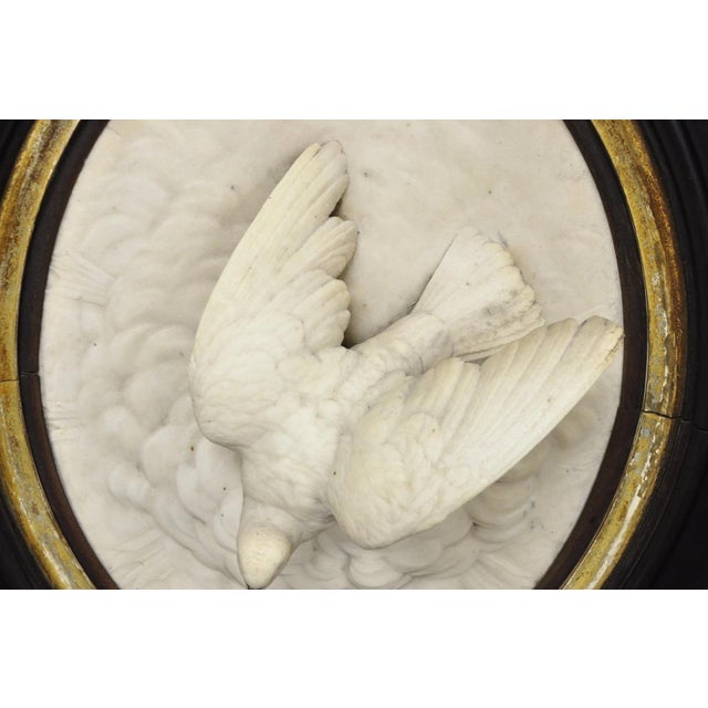Antique Victorian Large Italian Oval Marble Relief Carved Dove Bird Wall Plaque For Sale - Image 14 of 18