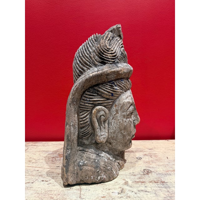 Vintage carved buddha head in teak. Wonderful carving on all sides. Most likely Indonesian. Colr of wood is a beautiful...