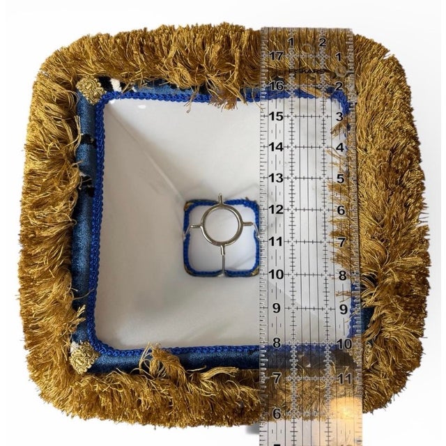 Hollywood Regency Custom Sapphire Velvet Zebra Lampshade With Belagio Fringe & Silk Lining For Sale - Image 3 of 5