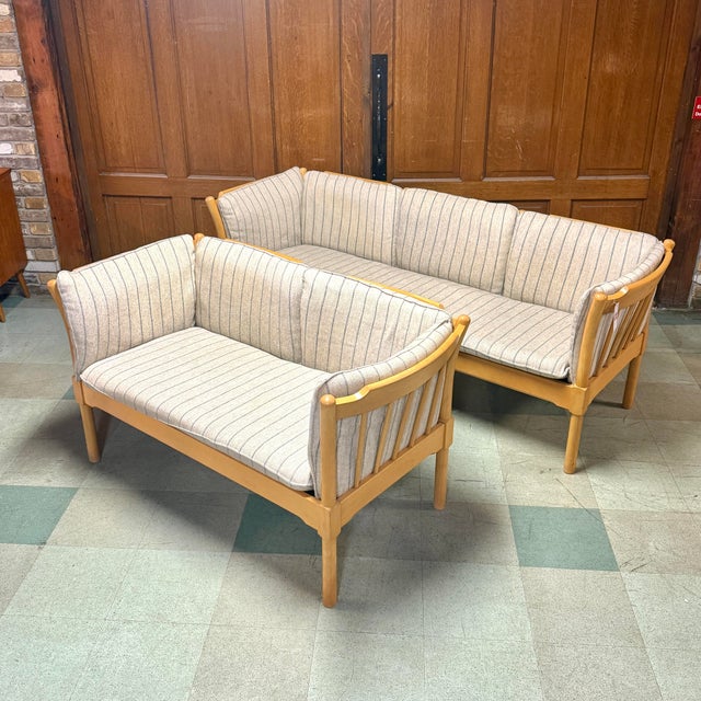 Vintage mid-century Danish modern spoke-back sofa set in the manner of Erik Ole Jørgensen, Kvist Møbler, FDB Møbler, etc....