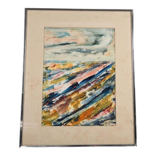 Framed Signed J. Akston "Untitled, 1973" Mixed Media Artwork For Sale