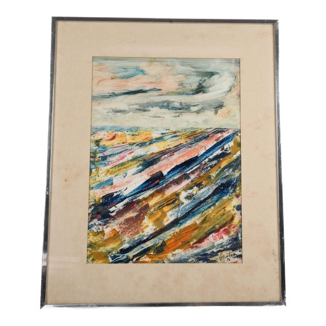 Framed Signed J. Akston "Untitled, 1973" Mixed Media Artwork For Sale