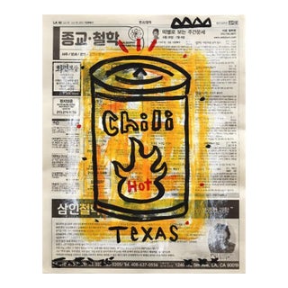 Spicy Texas Chili - Original Food Pop Art Acrylic Painting on Korean Newspaper For Sale