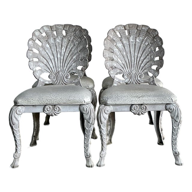 Vintage Coastal Cast Aluminum Grotto Dining Chairs - Set of 4 For Sale