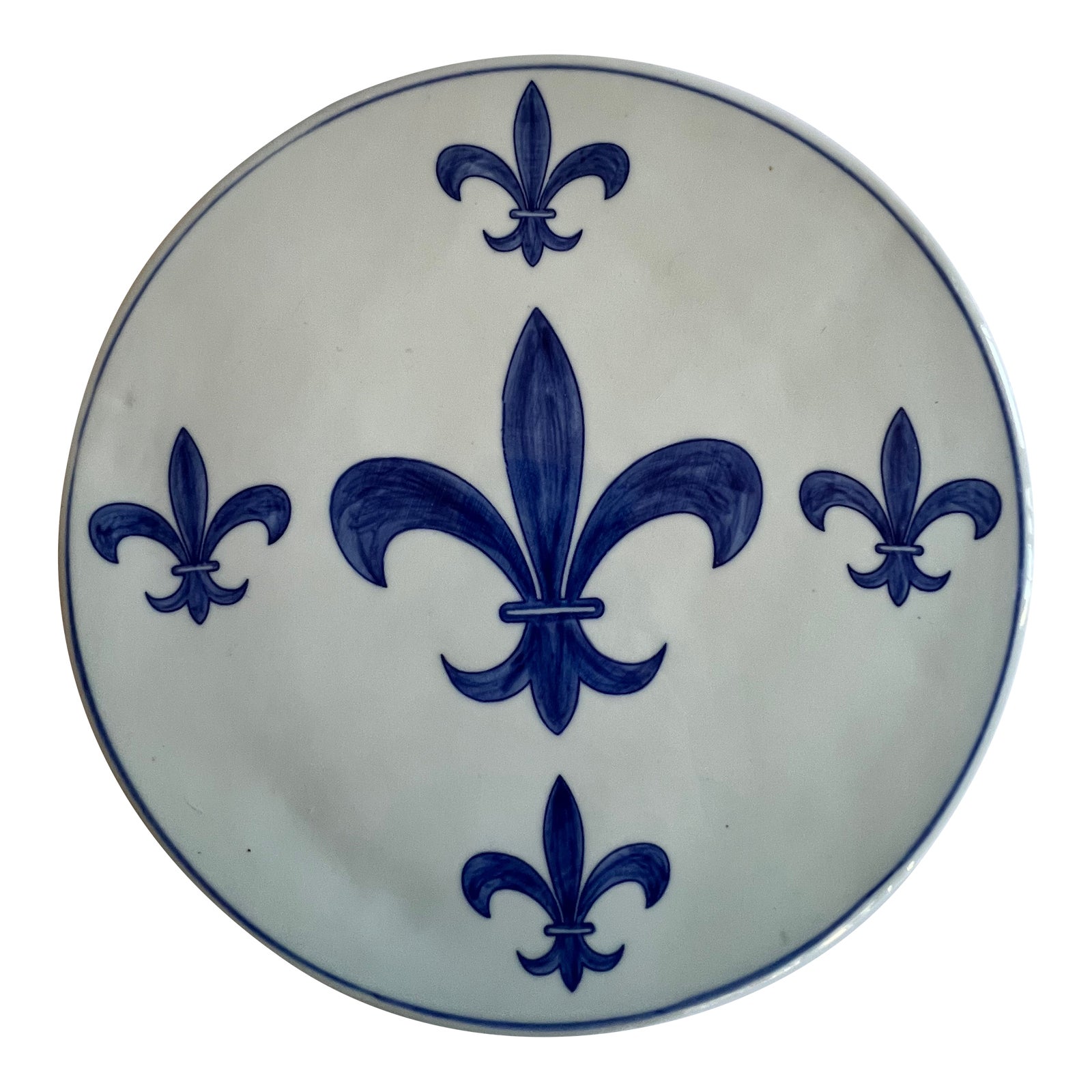 Large Round Blue and White Fleur De Lis Plate Trivet | Chairish