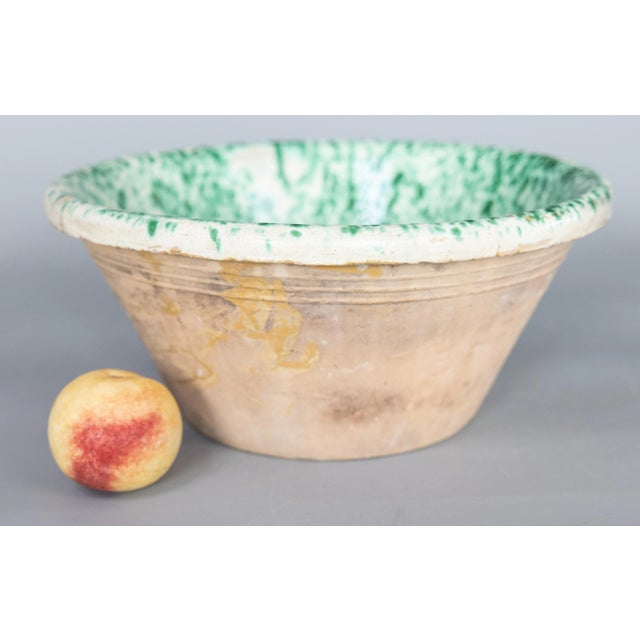 Mid 19th Century 19th Century French Speckled Green Glazed Terracotta Tian Decorative Bowl For Sale - Image 5 of 8