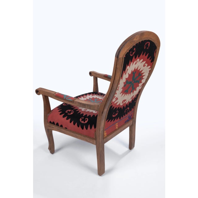 Boho Chic Suzani Embroidered Red Chair For Sale - Image 3 of 13