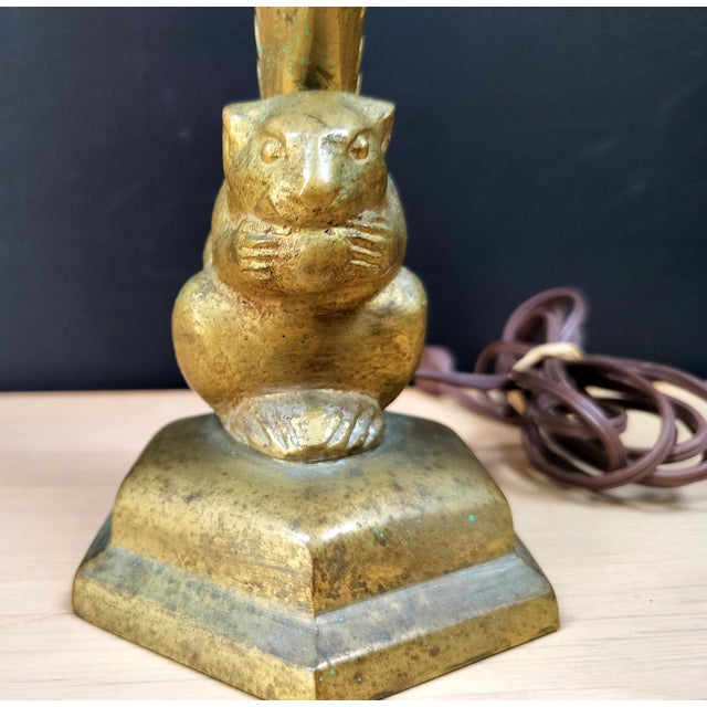 1930s Art Deco Era Cast Brass Squirrel Table Lamp For Sale - Image 5 of 9