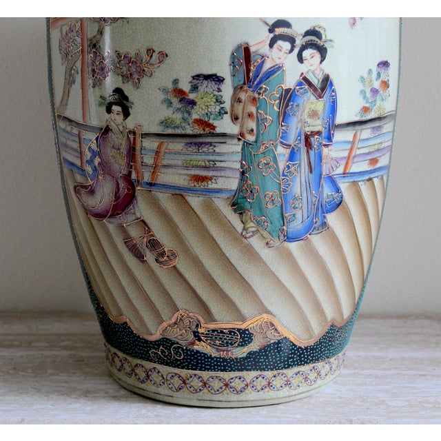 Vintage Royal Satsuma-Style Porcelain Vase – Hand-Painted Geishas & Gilded Handles For Sale - Image 12 of 18