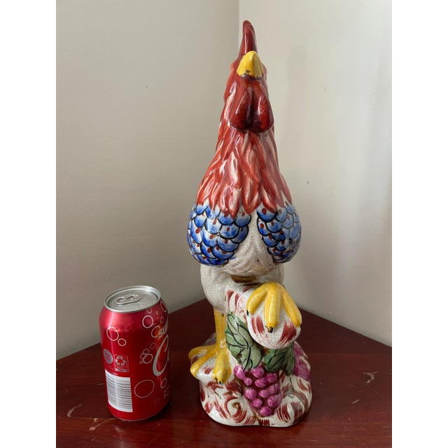Vintage French Hand Painted Ceramic Majolica Rooster Figurine 15" For Sale - Image 4 of 8