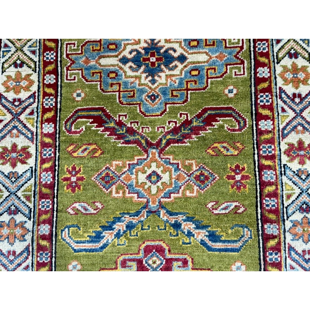 Olive Green, Red and Cream Kazak Wool Runner Rug, 2'11" X 9'9" For Sale - Image 10 of 18