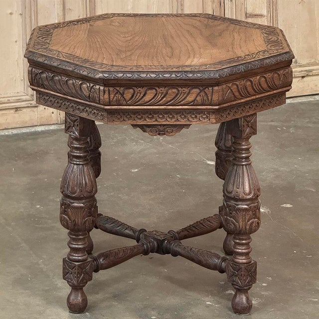 Early 20th Century Antique French Renaissance Octagonal Carved End Table For Sale - Image 5 of 12