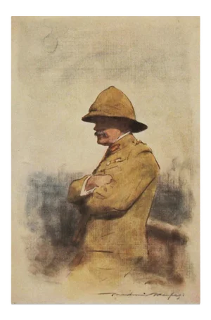 1901 Safari Style Original Period Antique Print After Portrait of Major General Wavell by Mortimer Menpes