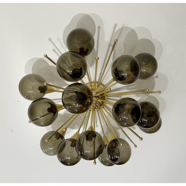 Fabio Ltd 21st Century Mezzo Polished Brass Smoky Murano Flush Mount by Fabio LTD For Sale - Image 4 of 9