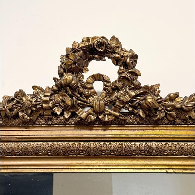 19th Century French Louis XVI Gilded Mirror With Floral Wreath Crest For Sale - Image 11 of 14