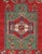Measures: 3'8 x 4'2. Green Fachralo Kazak, antique Caucasian Kazak rug with Tribal Design in red, blue, green, and ivory....