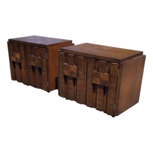 Mid-Century Lane Brutalist Pair of Nighstands, Circa 1970s For Sale