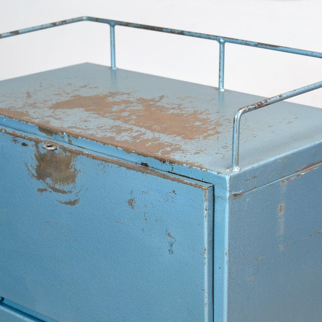 Blue Vintage Industrial Four-Drawer Cabinet, 1975 For Sale - Image 8 of 12