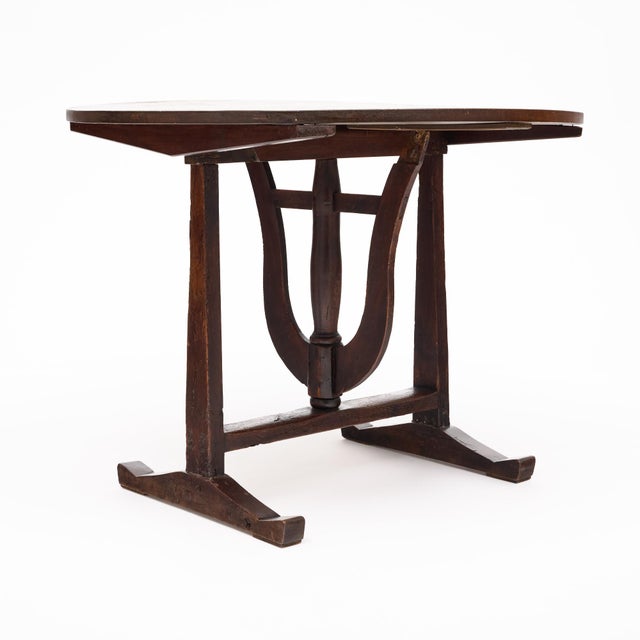 1920s French Fir Vendange Table With Sculptural Lyra Folding Base For Sale - Image 5 of 9