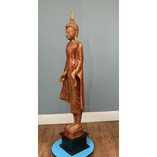 Burmese Carved Standing Buddha Statue For Sale - Image 10 of 17