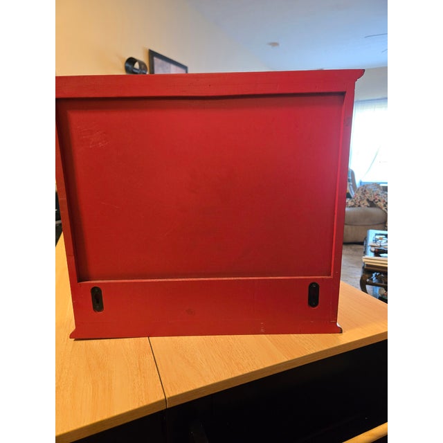 Distressed Red Vintage Cabinet With Metal Design Doors For Sale - Image 4 of 8