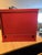Distressed Red Vintage Cabinet With Metal Design Doors For Sale - Image 4 of 8