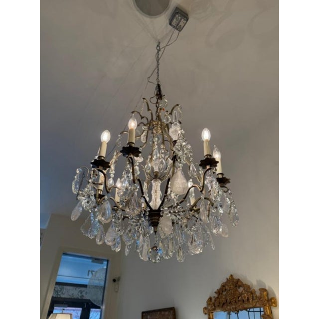 Glass Vintage Rock and Cut Crystal Chandelier For Sale - Image 7 of 9