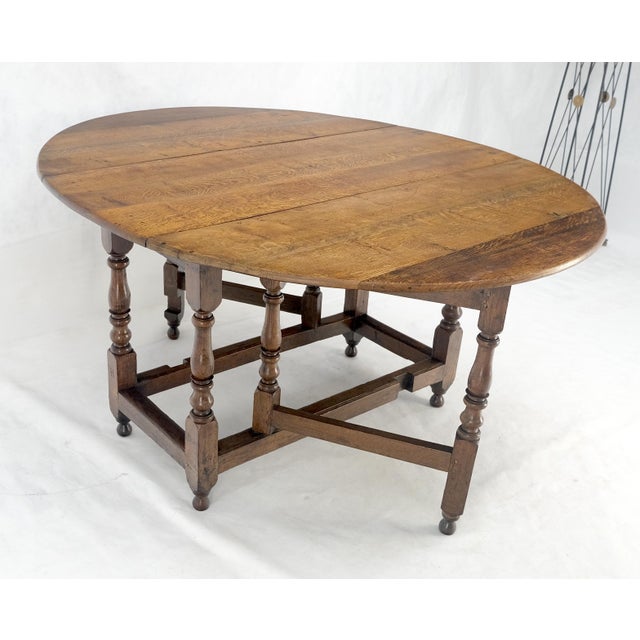 Solid Tiger Oak Oval Drop Leaf Gate Leg Dining Table Clean! For Sale - Image 10 of 18