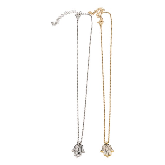 Dainty Diamond Hamsa Pendant Gold Chain Necklace For Sale