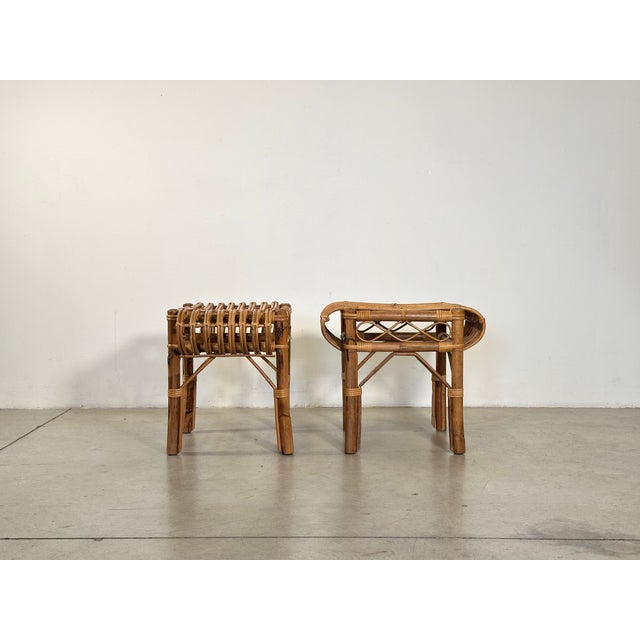 Vintage Bamboo and Rattan Stools, 1970s, Set of 2 For Sale - Image 6 of 17