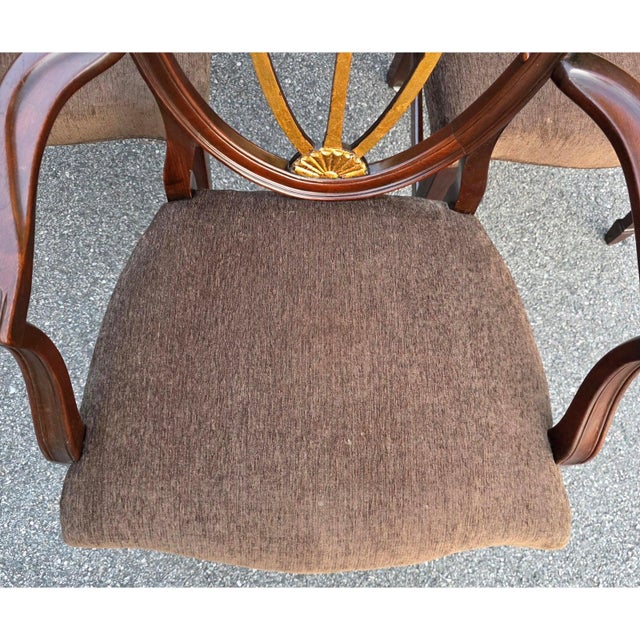 English Regency Revival Mahogany and Gilt Shield-Back Dining Chairs, Set of Five, Circa 1930 For Sale In Washington DC - Image 6 of 18