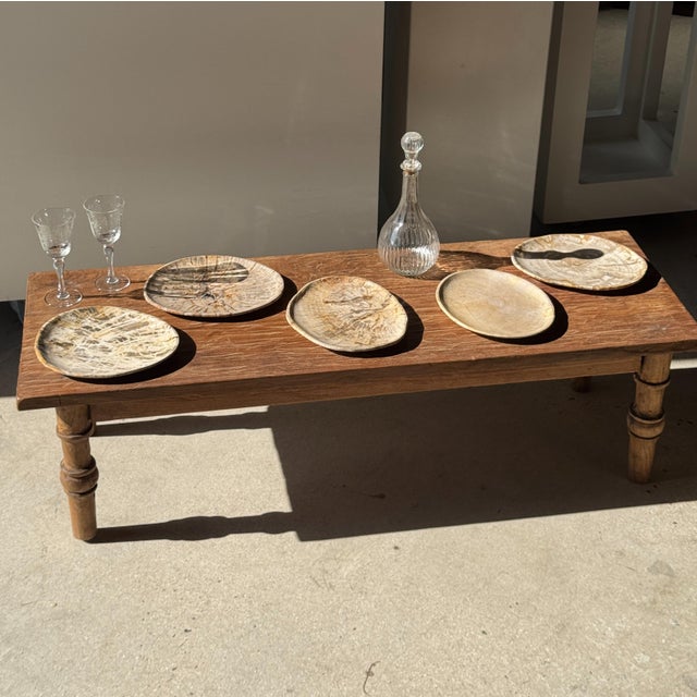 Contemporary Small Trinket Tray or Dish in Beige Petrified Wood with Small Black Heart-Shaped Circles D21-25 -3314 For Sale - Image 3 of 18