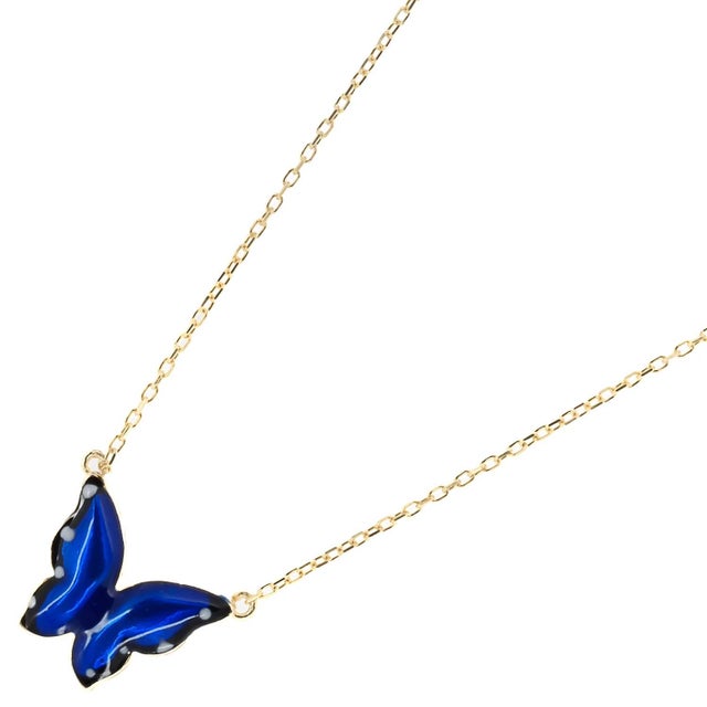 Gold Spiritual Blue Enamel Butterfly Necklace For Sale In Miami - Image 6 of 8