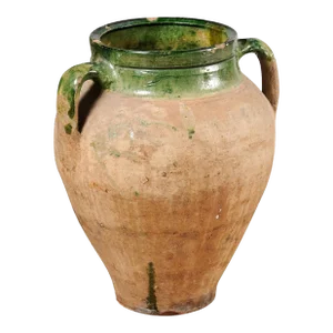 English Rustic 1930s Terracotta Olive Oil Jar with Green Glazed Top