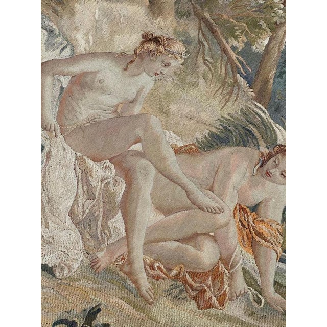 Antique French Handwoven Tapestry with Diane Return of Hunt Scene from Aubusson, 1940s For Sale - Image 9 of 18