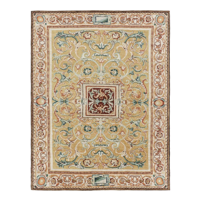 Rug & Kilim’s European Style Rug in Gold With Floral Patterns and Medallion For Sale