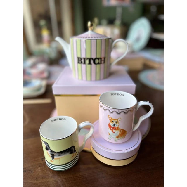 Porcelain Teapot and Mug Set with Gift Box by Yvonne Ellen, Set of 3 For Sale - Image 3 of 6